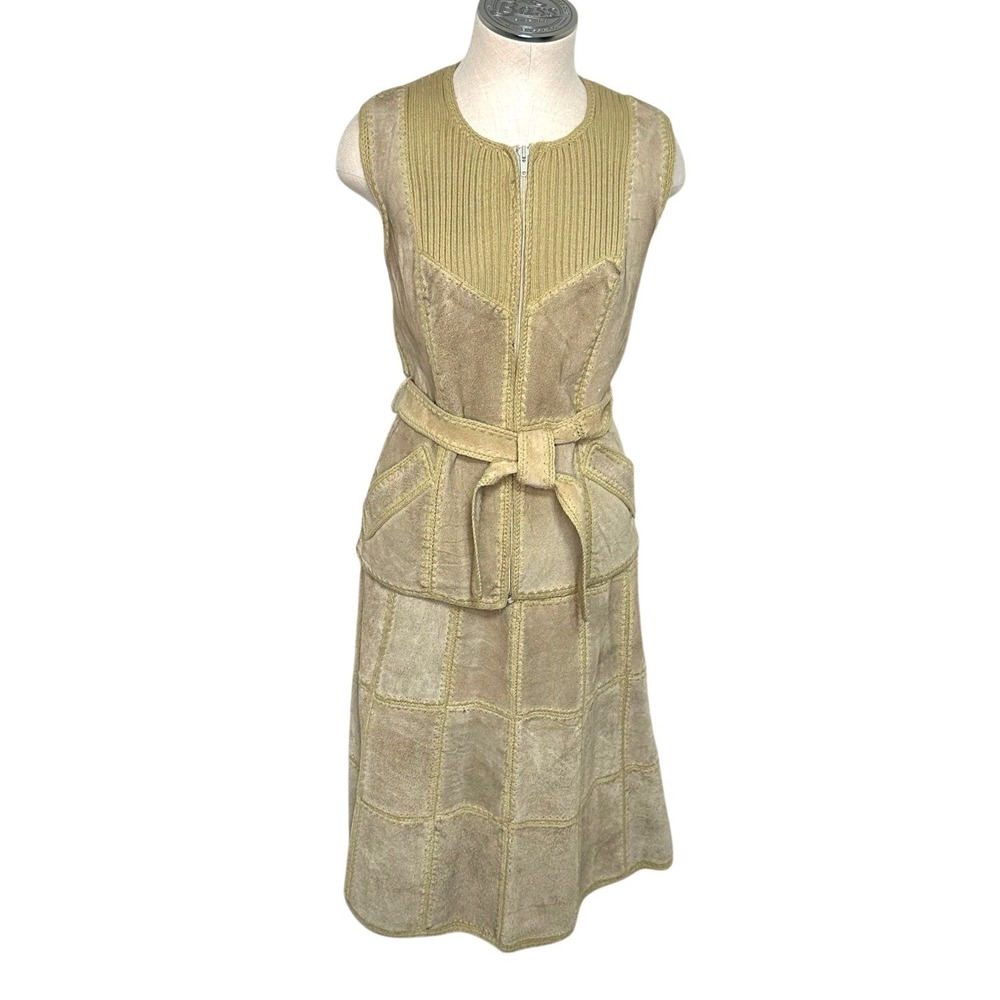 Young East Vintage 70s Suede Patchwork Skirt Set 5/6 Tan Leather Western Boho